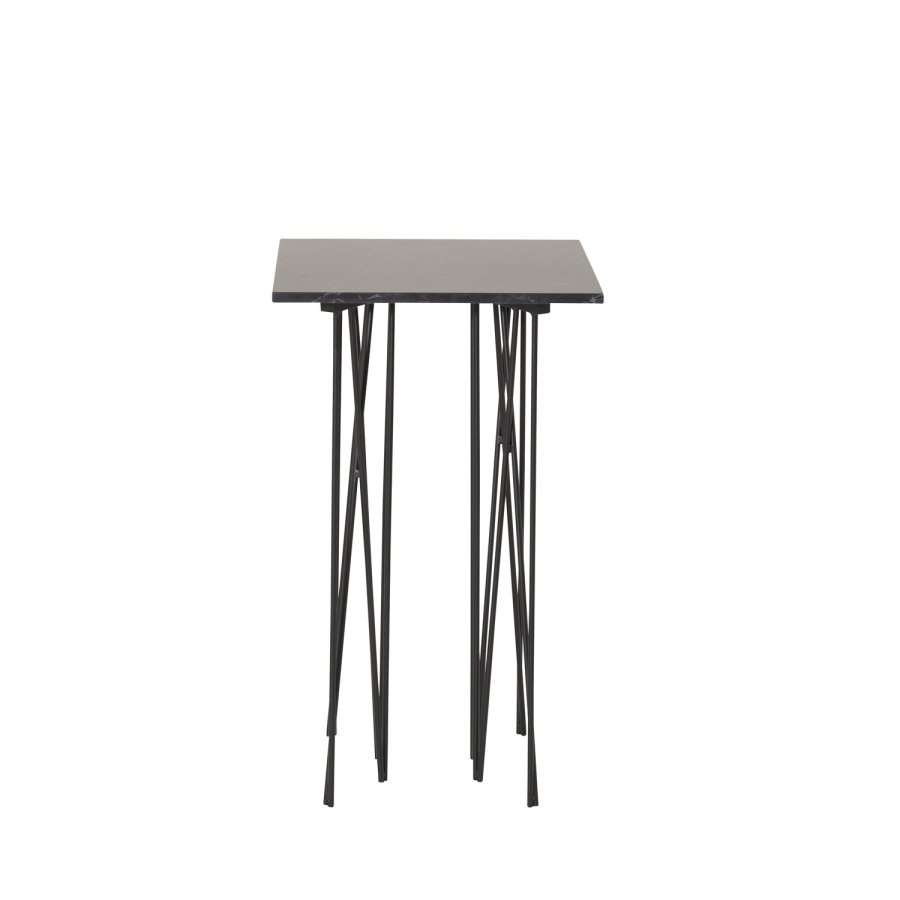 VENTURE DESIGN Sidebord i stein, firkantet - svart kunststein og svart metall (40x40)