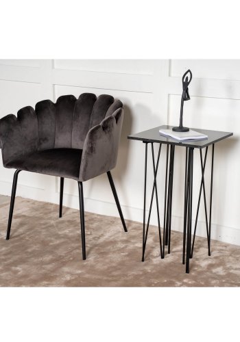 VENTURE DESIGN Sidebord i stein, firkantet - svart kunststein og svart metall (40x40)