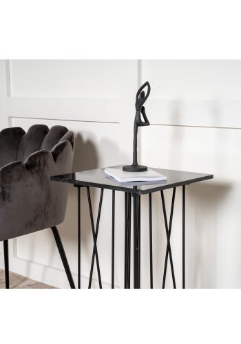 VENTURE DESIGN Sidebord i stein, firkantet - svart kunststein og svart metall (40x40)