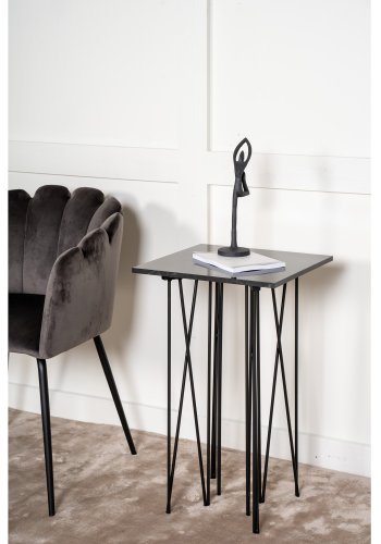 VENTURE DESIGN Sidebord i stein, firkantet - svart kunststein og svart metall (40x40)