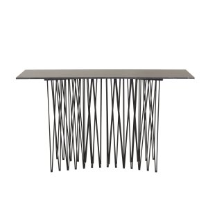 VENTURE DESIGN Stone Sidobord Högt, Rektangulärt - Svart Konststen och Svart Metall (130 x 37 cm)