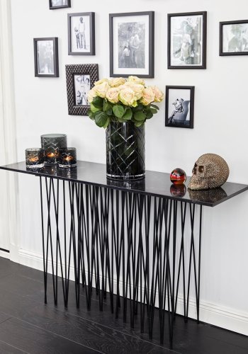 VENTURE DESIGN Hyt sidebord i stein, rektangulrt - svart kunststein og svart metall (130x37)