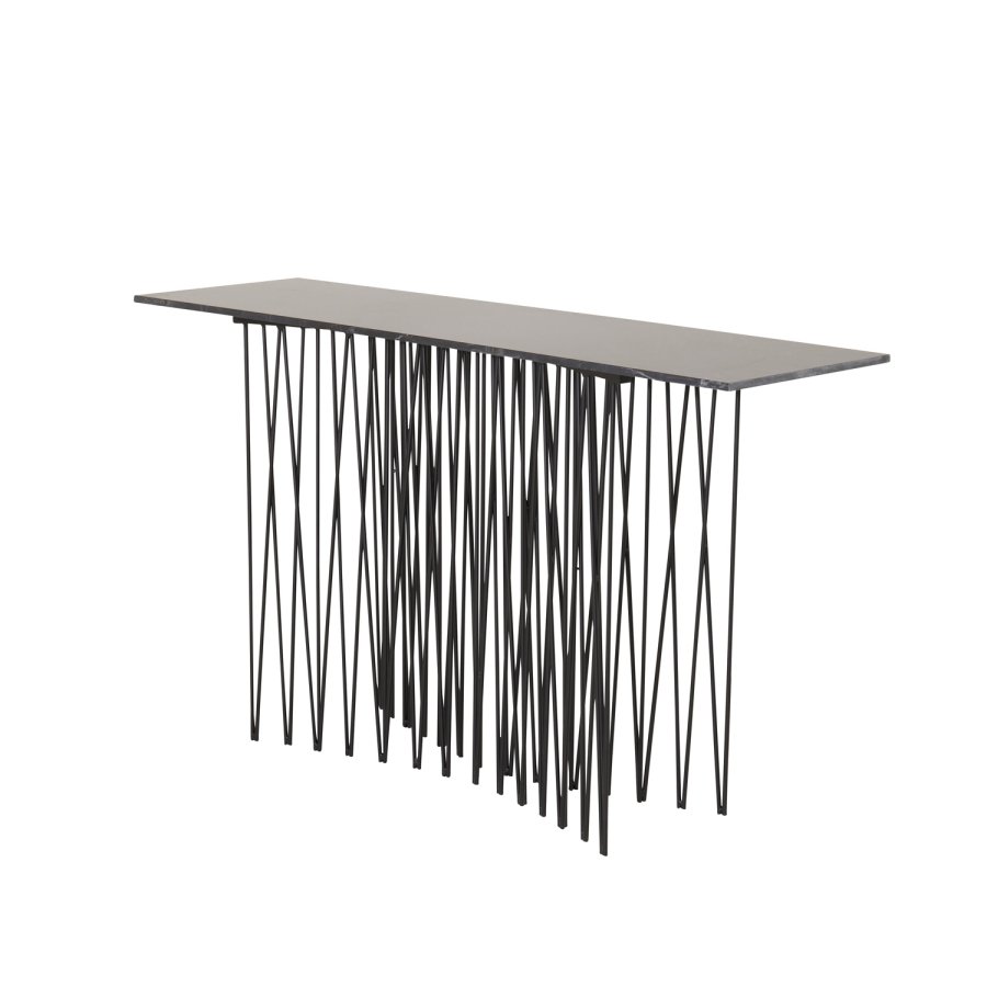 VENTURE DESIGN Hyt sidebord i stein, rektangulrt - svart kunststein og svart metall (130x37)