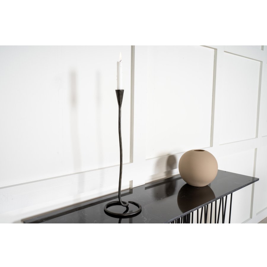 VENTURE DESIGN Hyt sidebord i stein, rektangulrt - svart kunststein og svart metall (130x37)