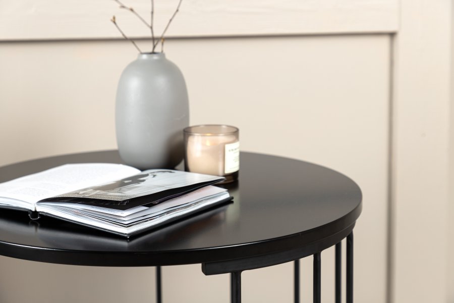 VENTURE DESIGN Hobart salongbord, rundt - svart MDF og svart stl (50)