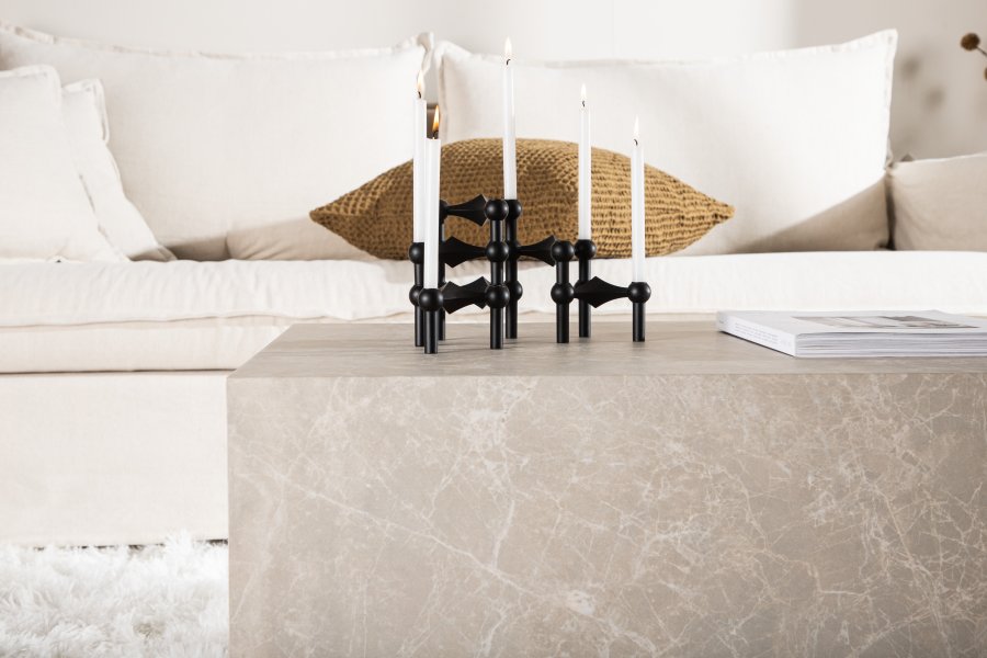 VENTURE DESIGN York Low salongbord, rektangulrt - beige marmormnster MDF (80x60)