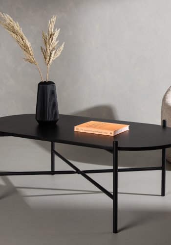 VENTURE DESIGN Pueblo salongbord, ovalt - svart MDF og svart stl (120x60)