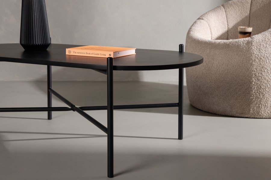 VENTURE DESIGN Pueblo salongbord, ovalt - svart MDF og svart stl (120x60)