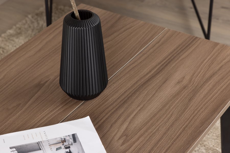 VENTURE DESIGN Bethan Couchtisch, rechteckig – walnussfarbenes MDF und schwarzer Stahl (120 x 70)