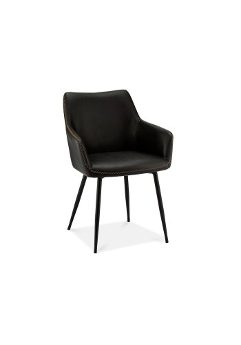 Maria spisestol - sort kunstskinn og sorte ben, med armlener