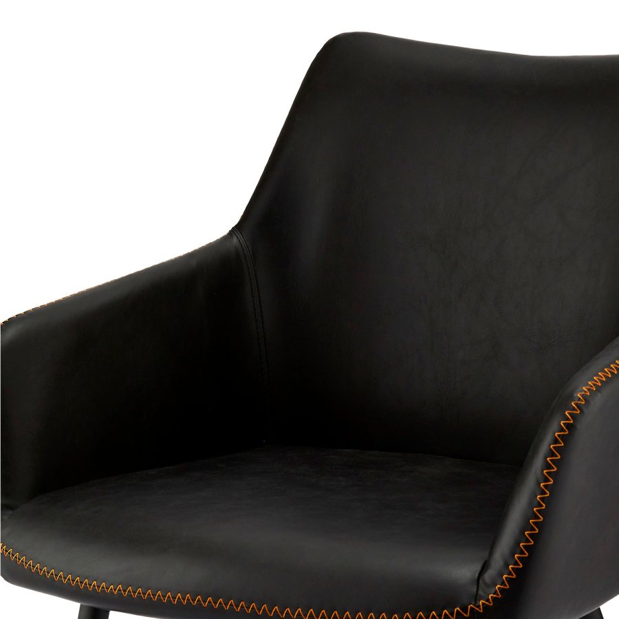 Maria spisestol - sort kunstskinn og sorte ben, med armlener