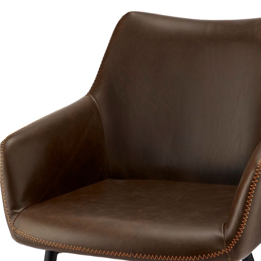 Maria spisestol - mrkebrunt kunstskinn og svarte ben, m. armlener