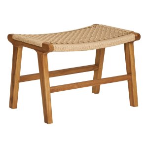 HOUSE NORDIC Derby fotpall, rektangulär - naturlig polyrattan och naturlig teak (40x60)