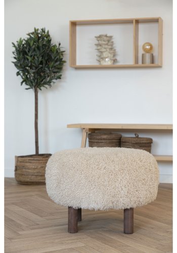 HOUSE NORDIC Inverness puff, rund - lys brun polyester og brunt tre (50)