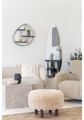 HOUSE NORDIC Inverness puff, rund - lys brun polyester og brunt tre (50)