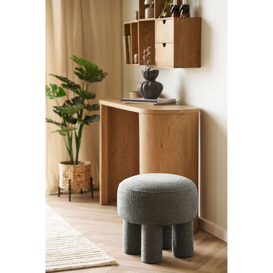 HOUSE NORDIC Canberra puff, rund - antracitgr� chenille polyestertyg (�43)