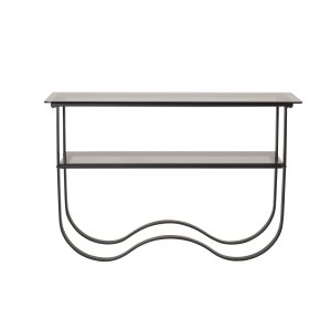 VENTURE DESIGN Wavy Sidobord, med Hyllan - Grtt Glas och Svart Metall (117 x 33.5 cm)