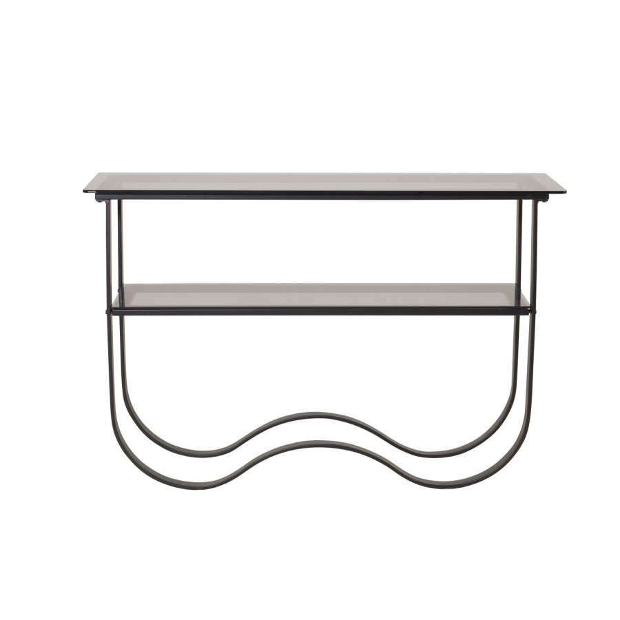 VENTURE DESIGN Wavy sidebord, m. hylde - gr glas og sort metal (117x33,5)