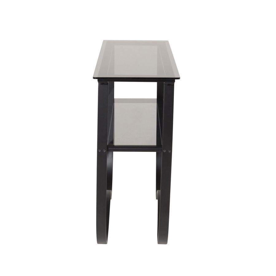 VENTURE DESIGN Wavy sidebord, m. hylde - gr glas og sort metal (117x33,5)