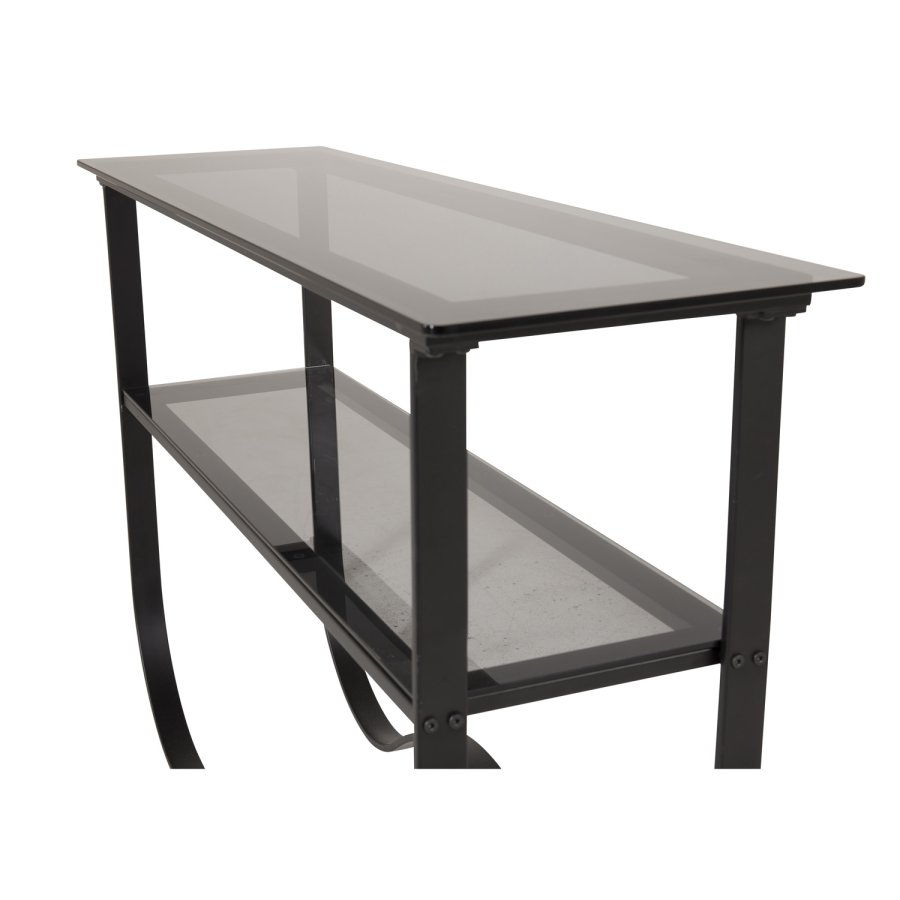 VENTURE DESIGN Wavy sidebord, m. hylde - gr glas og sort metal (117x33,5)