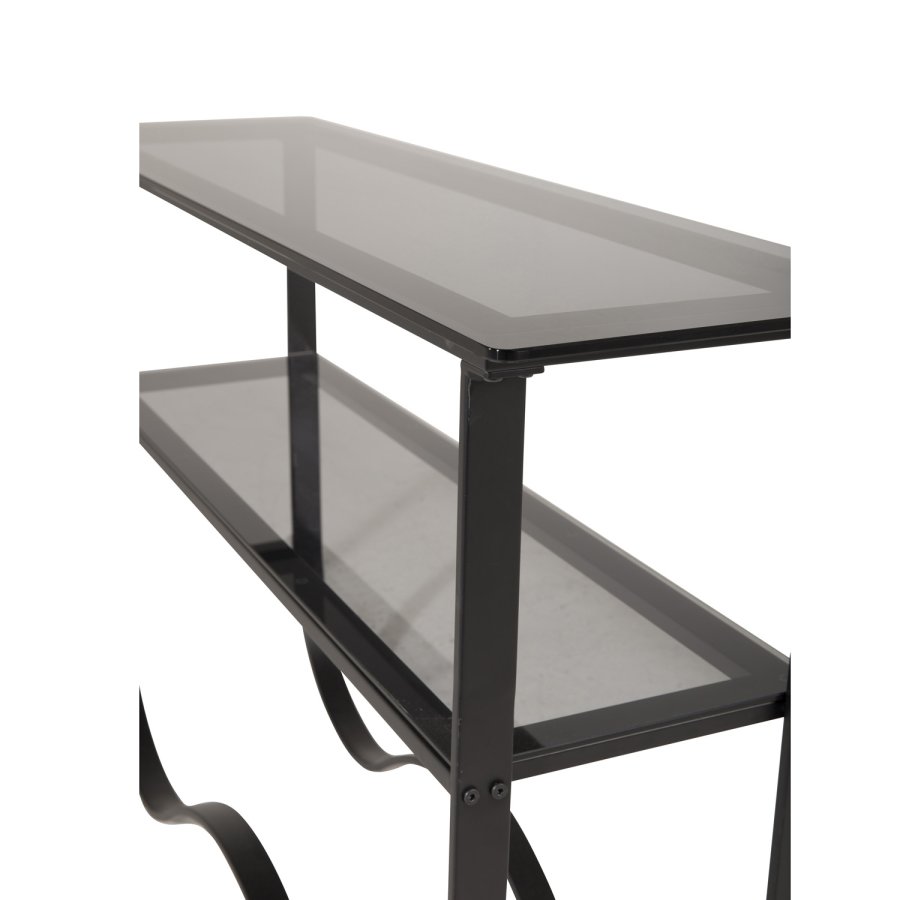 VENTURE DESIGN Wavy sidebord, m. hylde - gr glas og sort metal (117x33,5)