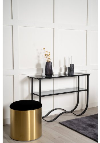 VENTURE DESIGN Wavy sidebord, m. hylde - gr glas og sort metal (117x33,5)