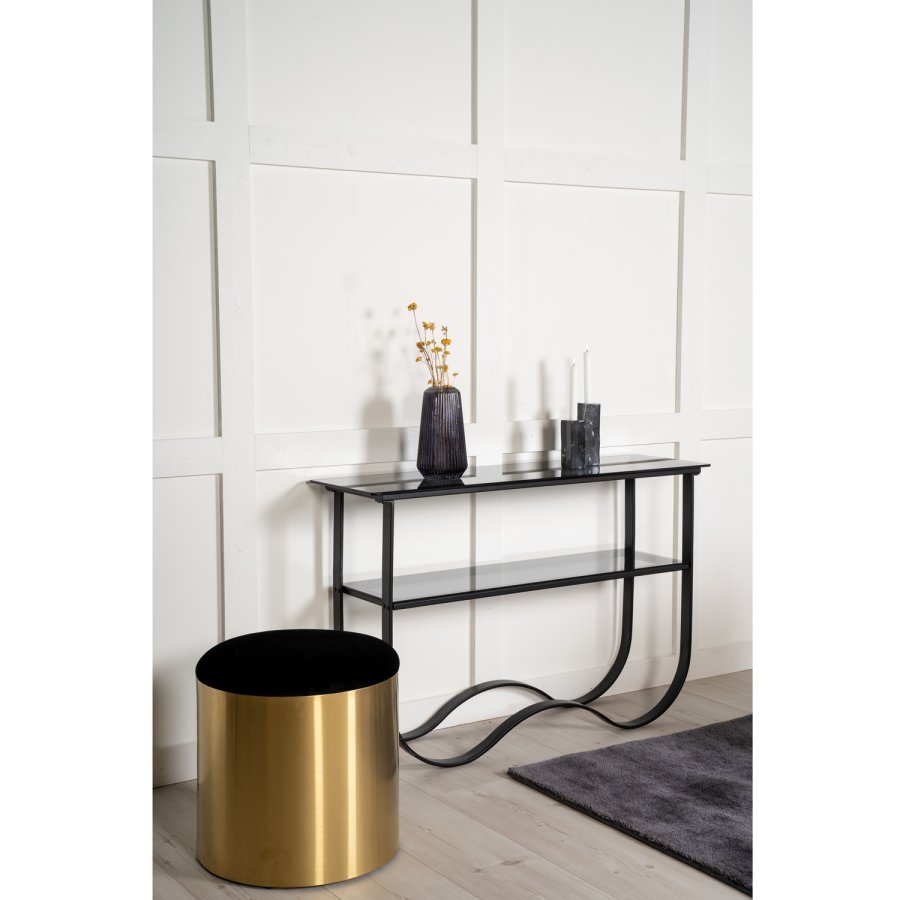 VENTURE DESIGN Wavy sidebord, m. hylde - gr glas og sort metal (117x33,5)