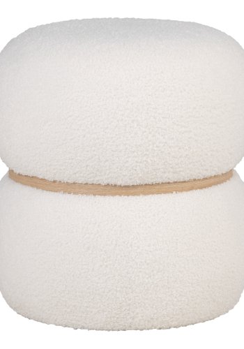 HOUSE NORDIC Milford puff, rund - hvit bouclé polyester stoff og tre (38)