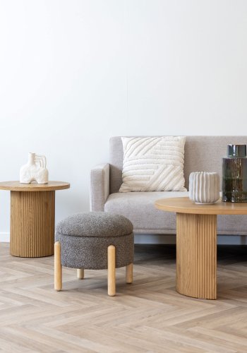 HOUSE NORDIC Medas puf, m. opbevaring, rund - brun boucl polyester stof og natur tr (45)