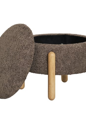 HOUSE NORDIC Medas puf, m. opbevaring, rund - brun boucl polyester stof og natur tr (45)
