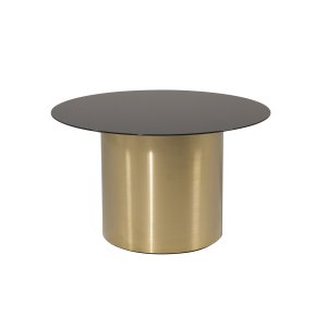 VENTURE DESIGN Ystad Soffbord, Runt - Rökfärgat Glas och Mässingsmetall ( 75 cm)