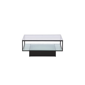 VENTURE DESIGN Maglehem soffbord, m. hylla - klarglas och svart stl (90x90)