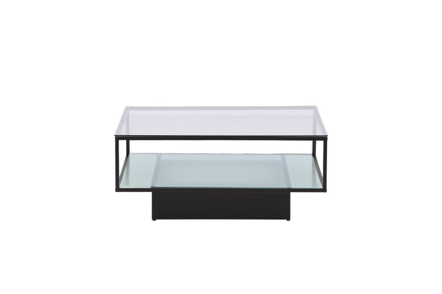 VENTURE DESIGN Maglehem salongbord, m. hylle - klart glass og sort stl (90x90)