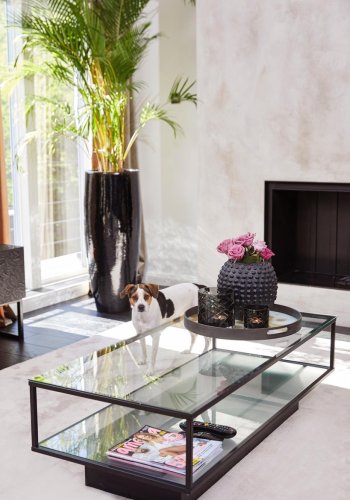 VENTURE DESIGN Maglehem salongbord, m. hylle - klart glass og sort metall (130x60)