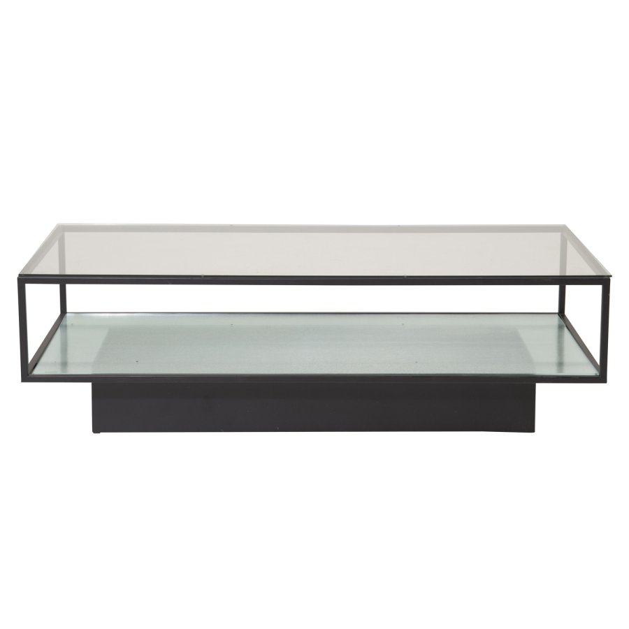 VENTURE DESIGN Maglehem salongbord, m. hylle - klart glass og sort metall (130x60)