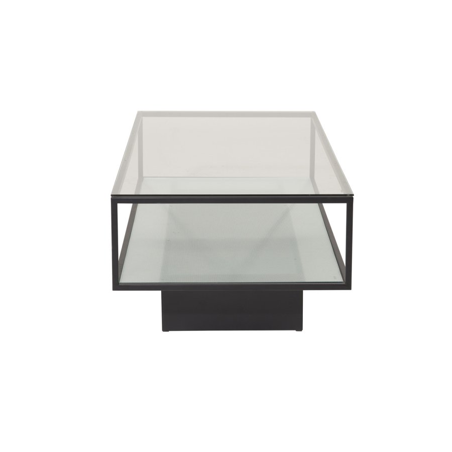 VENTURE DESIGN Maglehem salongbord, m. hylle - klart glass og sort metall (130x60)
