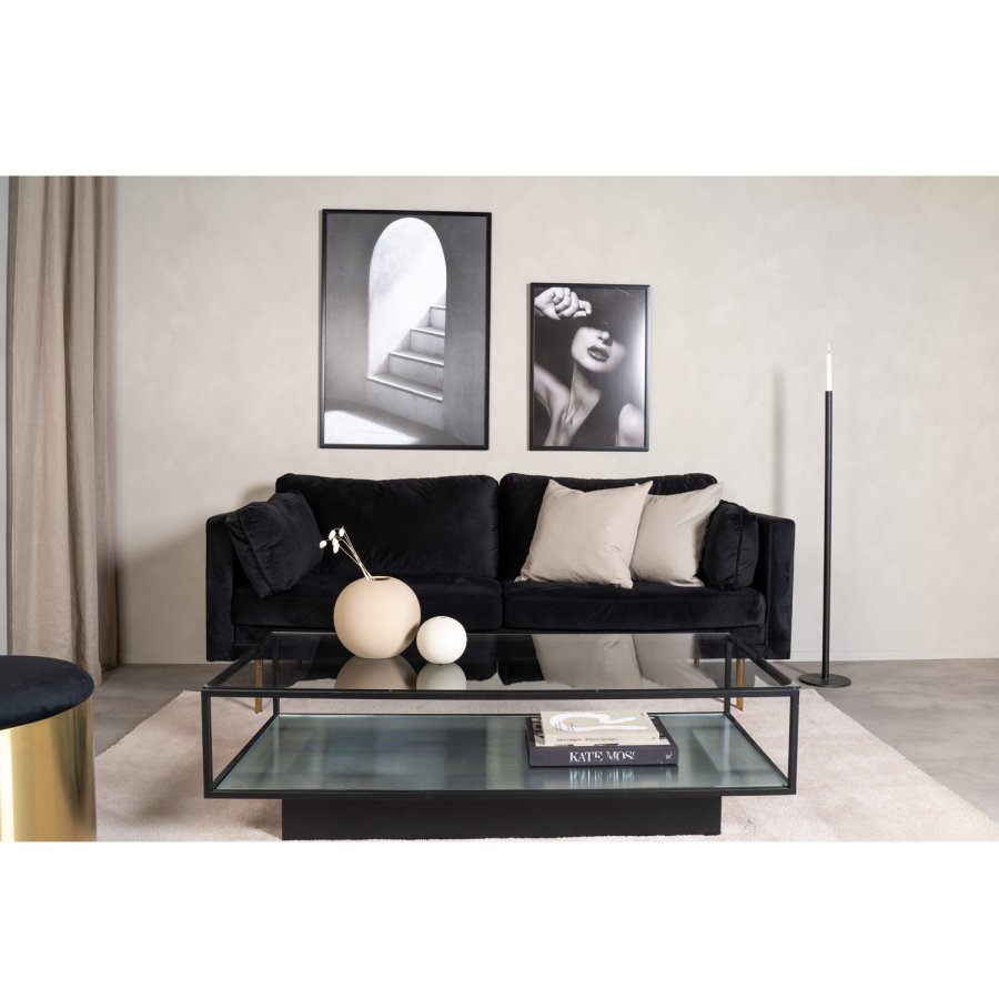 VENTURE DESIGN Maglehem salongbord, m. hylle - klart glass og sort metall (130x60)