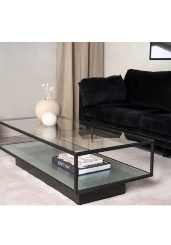 VENTURE DESIGN Maglehem salongbord, m. hylle - klart glass og sort metall (130x60)