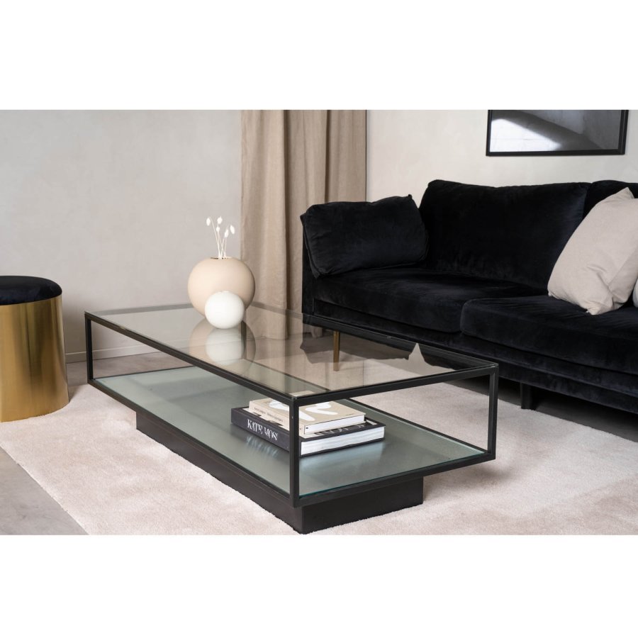 VENTURE DESIGN Maglehem salongbord, m. hylle - klart glass og sort metall (130x60)