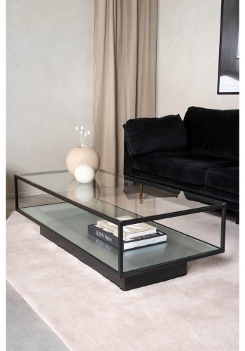 VENTURE DESIGN Maglehem salongbord, m. hylle - klart glass og sort metall (130x60)
