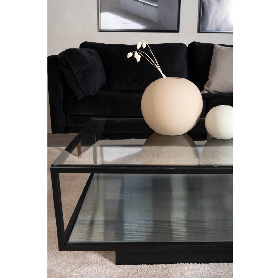 VENTURE DESIGN Maglehem salongbord, m. hylle - klart glass og sort metall (130x60)
