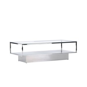VENTURE DESIGN Maglehem sofabord, m. opbevaring - klar glas og slv krom stl (130x60)