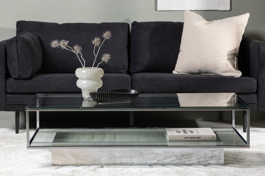 VENTURE DESIGN Maglehem Sofabord Maglehem Sofabord - Slv Krom / Klart glass