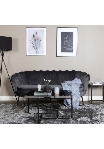 VENTURE DESIGN Calais 3-seters sofa - mrkegr velour og sort metall