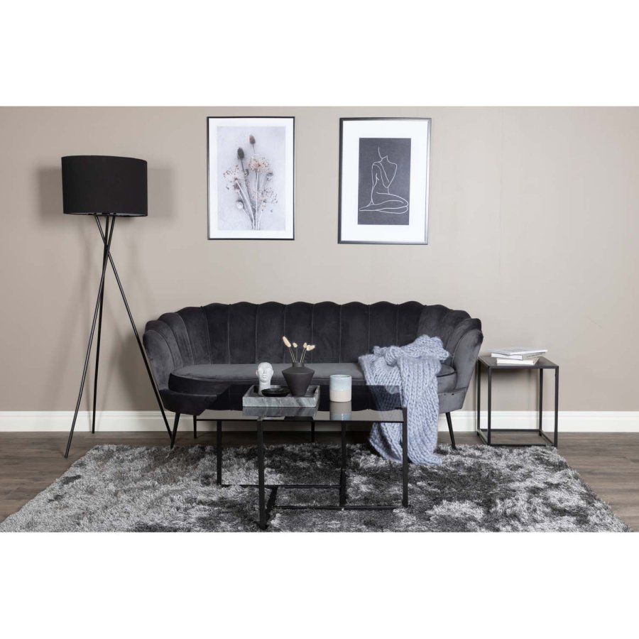 VENTURE DESIGN Calais 3-seters sofa - mrkegr velour og sort metall