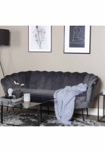VENTURE DESIGN Calais 3-seters sofa - mrkegr velour og sort metall