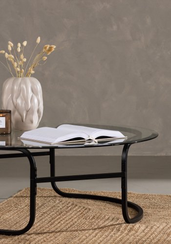 VENTURE DESIGN Lomma salongbord, rundt - klart glass og sort stl (110)