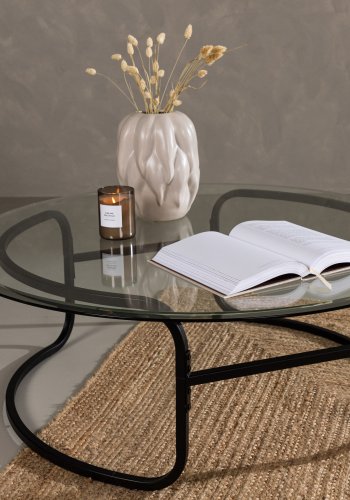 VENTURE DESIGN Lomma salongbord, rundt - klart glass og sort stl (110)