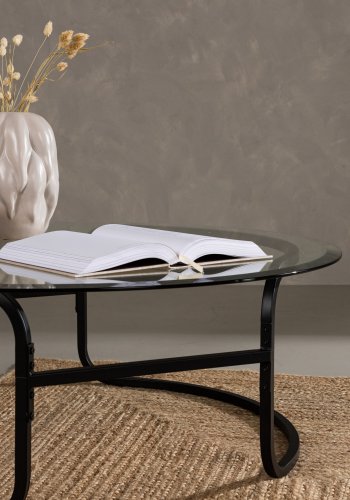 VENTURE DESIGN Lomma salongbord, rundt - klart glass og sort stl (110)