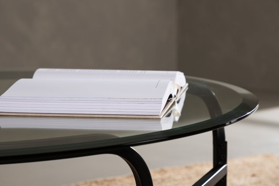 VENTURE DESIGN Lomma salongbord, rundt - klart glass og sort stl (110)